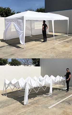 Photo New $170 Easy Popup 10x20 ft EZ Pop Up Canopy w/ 6 Side Walls, Carrying Bag, White
