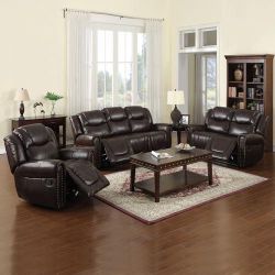 Brown Leather Reclining Sofa Set