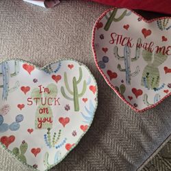 2 New heart shaped fine porcelain heavy weight plates