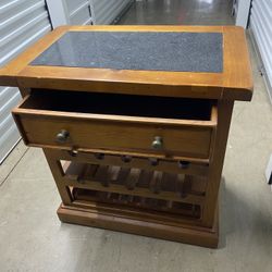 Rolling Wood And Marble Wine Rack  With drawer
