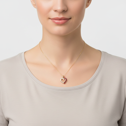 14K Yellow Gold Diamond & Ruby Heart Pendant - 0.18ct