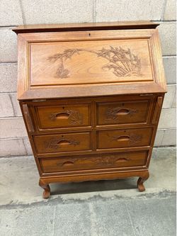 Desk/carved desk/vintage desk/drop from desk/desk with cubbies
