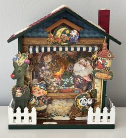 Vintage Christmas “Joy The Christmas Shop” Light-Up Musical Wooden House🎄See Full Description Below🎄