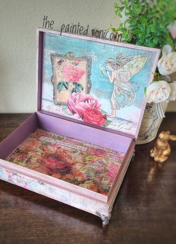 Whimsical Unicorn Upcycled Cigar Trinket Jewelry Box
