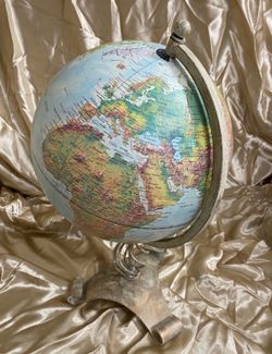 12” Inch Table Top World Globe With Style Brass Stand