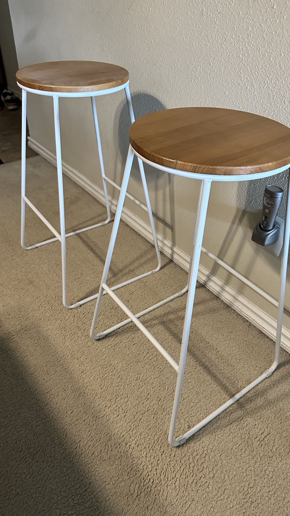 Two White Oak top Bar Stools