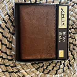 Vintage Men's Amity Tri Fold Billfold Brown Cowhide Leather Wallet 