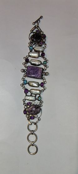 ​Vintage Sterling Silver & Charoite Artisan Bracelet