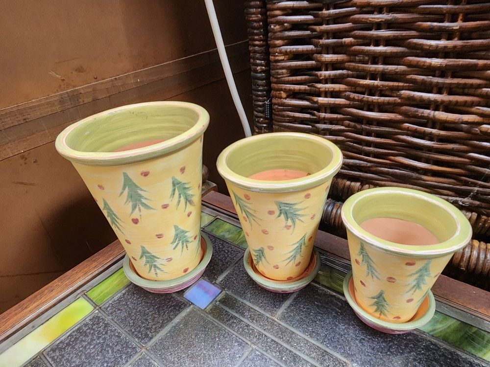 Southern Living Christmas in Provence Flower Plant Pot & Saucer set of 3