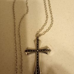 NEW SILVER AND BLACK CROSS NECKLACE