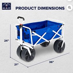 Mac Sports Collapsible Folding All Terrain Outdoor Beach Utility Wagon Cart, Blue