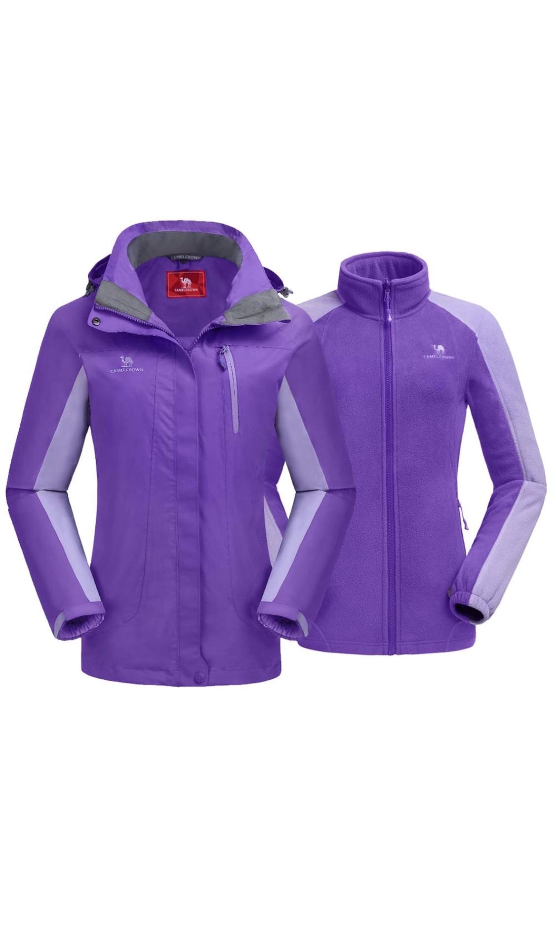 CAMEL CROWN Women's Ski Jacket Waterproof 3 in 1 Winter Jacket Windproof Warm Fleece Hooded Snowboard Mountain Snow Coat