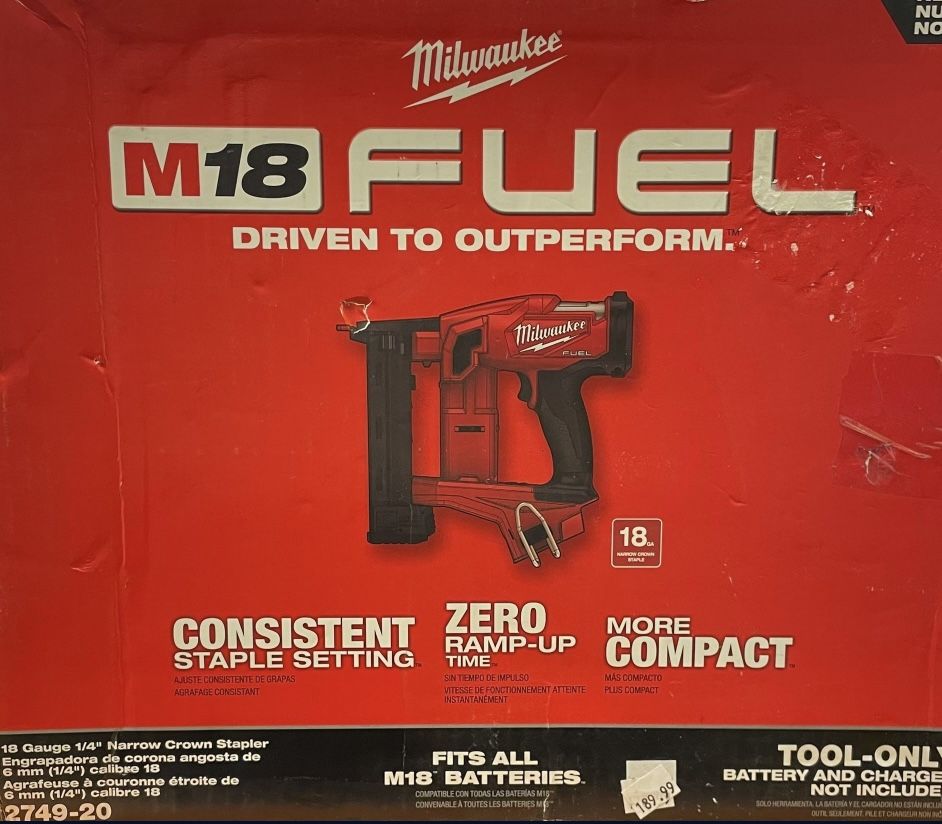 Milwaukee M18 Fuel 18 gauge 1/4” narrow crown stapler