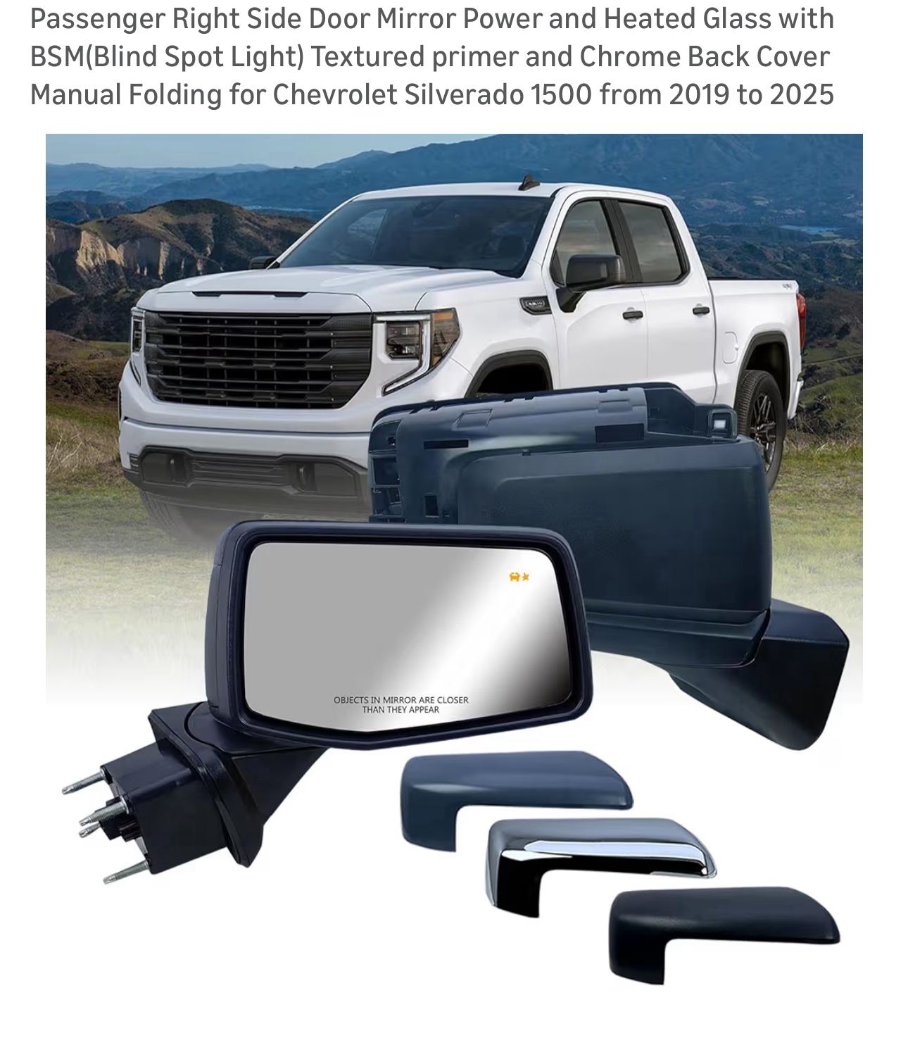 Passenger Right Side Door Mirror Chevrolet Silverado 1500 from 2019 to 2025