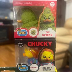 Mini TUBBZ Rubber Ducks, Scarred Chucky, And The Grinch. Lot Of 2 Rubber Ducks
