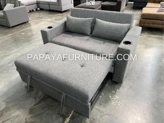 New! Square Arm Convertible Sofa, Grey Sofa Bed, Sofabed, Sofa bed with cupholders, Dark Gray Sleeper Sofa, Couch, Sleeper Sofa,Sofa With Pull-out Bed
