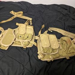 2 Military Surplus Tan Mag Carrier(One With Holster, One With Medical Pouch)