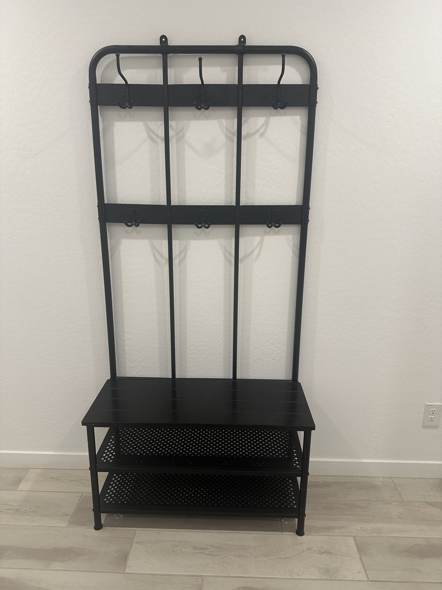 IKEA PINNING Coat Rack With Storage Entryway Shoe Bench Black Hall Tree Metal
