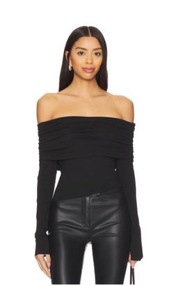 Draped Off-Shoulder Long Sleeve Top in Black - XS - NWT
