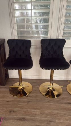 Set of 2 Black Velvet Adjustable Bar Stools – Like New