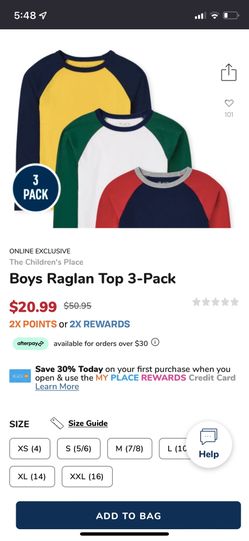 The Children's Place Boys Raglan Top 3-Pack - Size XL (14)