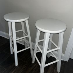 2 White Matching Wooden Stools