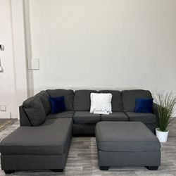 Gray Sectional Couch With Ottoman (FREE DELIVERY 🚚)