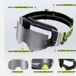VOZAPOW Dirt Bike Goggles Over Glasses Anti-Fog, Large, 01-revo Sliver Lens