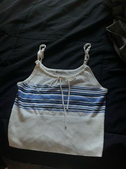 Blue/white strip crop tank