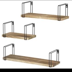3 Floating wood Shelves: Large 17x 4.9 x 4.2 inch, med 13 x 4.9 x 4.2 inch, S 9x 4.9 x 4.2 inch.