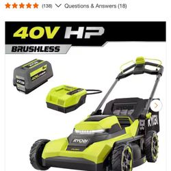 Ryobi 40V HP Brushless 21 in. Cordless Battery Walk Behind Push Lawn Mower with 8.0 Ah Battery and Charger+straight shaft trimmer 