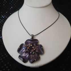 Purple Rhinestone &enamel Necklace & Rhinestone Ring