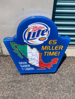 Rare “Es Miller Time Miller”! Lite beer advertisement sign map of Mexico double sided molded plastic pub bar man cave!