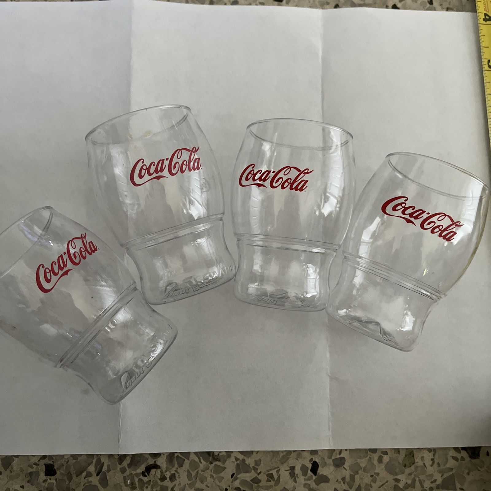 Set of 4 Coca-Cola Glasses Bell-Shaped Red Letters 12 Oz. Made in the USA