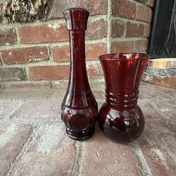 Vintage Red Glass Vases Rare