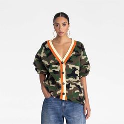 KBB by KAHLANA Women's 'The Slouchy Cardigan' - Olive Camo Size Small 