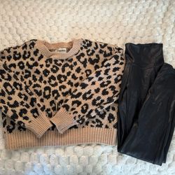 Cheetah Sweater And Faux Leather Leggings 