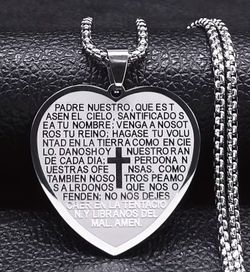 Stainless steel Heart Lord's Prayer Cross Necklace