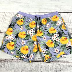Neff Board Shorts Swim Trunk Mens Large Purple Rubber Duck Floral Beach Pool