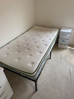 Twin XL Mattress with Bed Frame, IKEA 5 Drawer Desk, and Desk Chair
