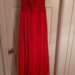 Junior  Prom, Evening Red Dress, Long Length, Size 6, With Sequins Throughout Dress.  Spaghetti Straps, Just Beautiful
