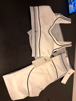 Alo Yoga White Sports Bra and Shorts Set