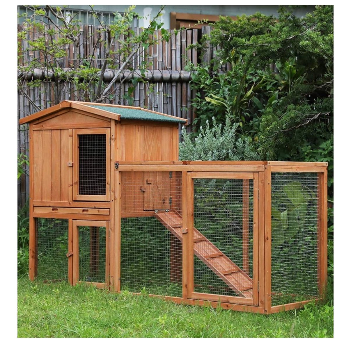 Chicken Coop Large Wooden Outdoor Bunny Rabbit Hutch Hen Cage with Ventilation Door, Removable Tray & Ramp Garden Backyard Pet House Chicken Nesting B