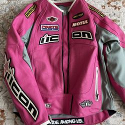 Icon Motor sports Leather Jacket /motorcycle /pink 