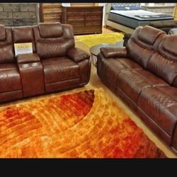 *Spring Sale Event!!!*---Sleek Santiago Brown Leather Reclining Sofa/Loveseat Sets---Delivery And Financing Available😎