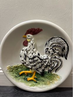 Beautiful large ceramic rooster wall plate made in Italy
