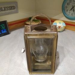 Vintage Brass Electric Lantern Wall Sconce with Beveled Glass