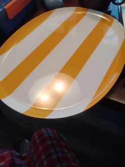 Gorgeous bright cheerful large platter ~ stripes lemon yellow and white