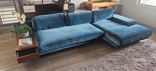 Blue Velvet Sectional Sofa with Chaise