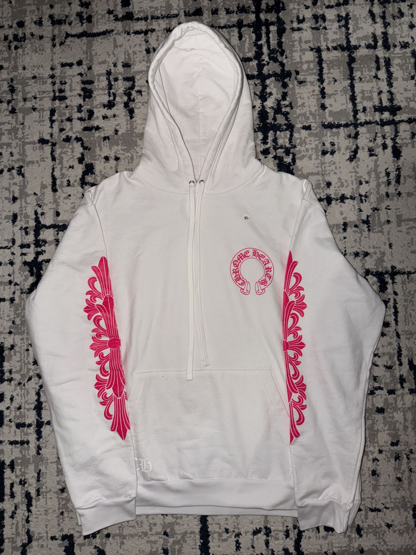 Chrome Hearts Pink Horseshoe Floral Sleeve Hoodie - Size XL